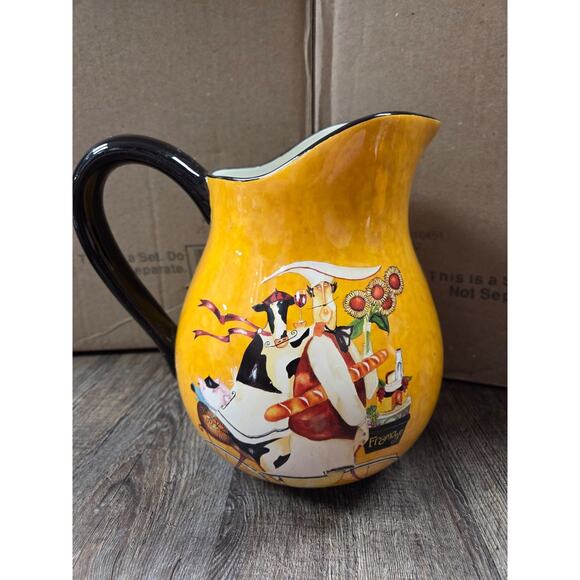 Certified International Jennifer Garant Pitcher/Jug Yellow Italian Chef Ceramic - Picture 1 of 6